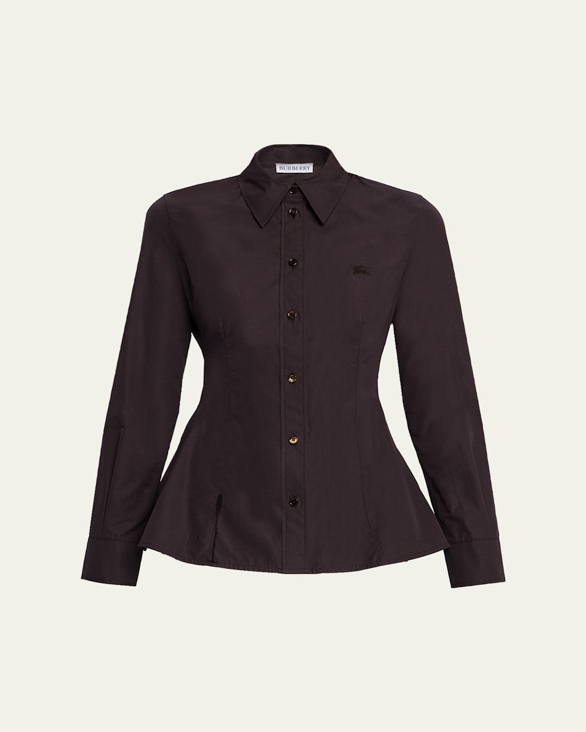 Burberry Eliza Long-sleeve Peplum Button-down Shirt In Brown