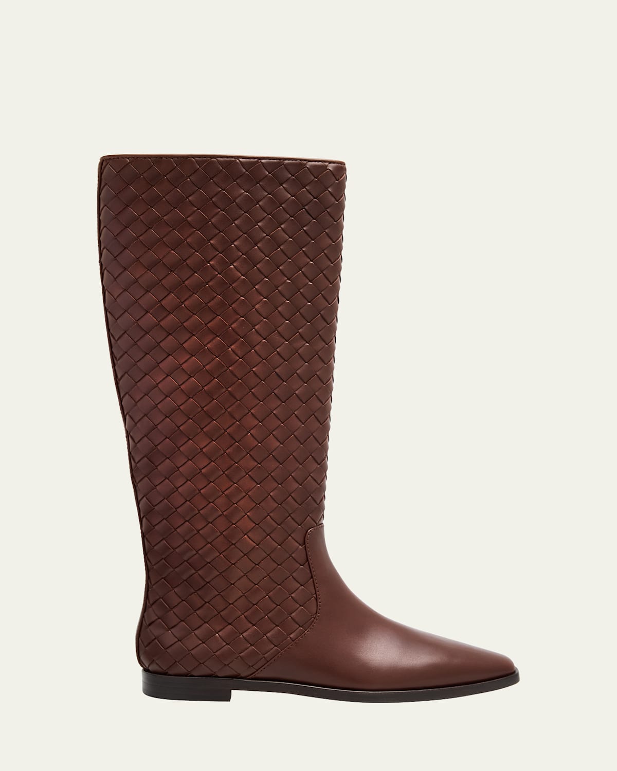 Loeffler Randall Tilly Flat Woven Leather Knee-high Riding Boots In Brown