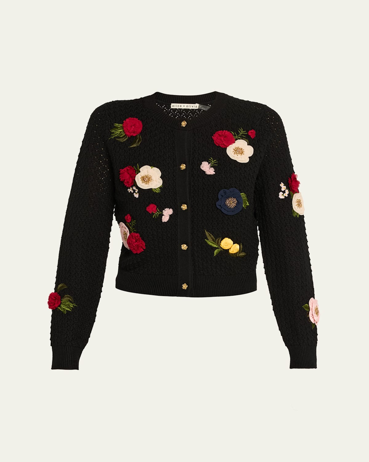 Alice And Olivia Dollie Floral Crewneck Cardigan In Multi