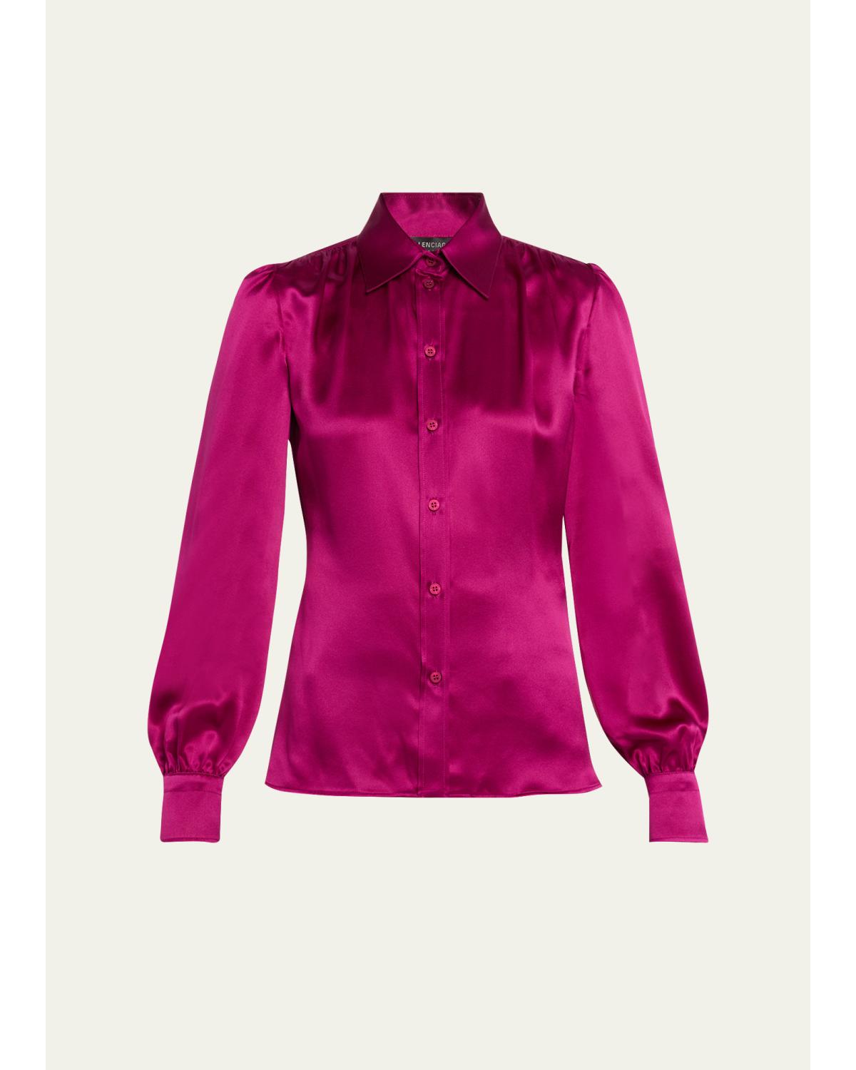 Puff-Sleeve Fitted Blouse