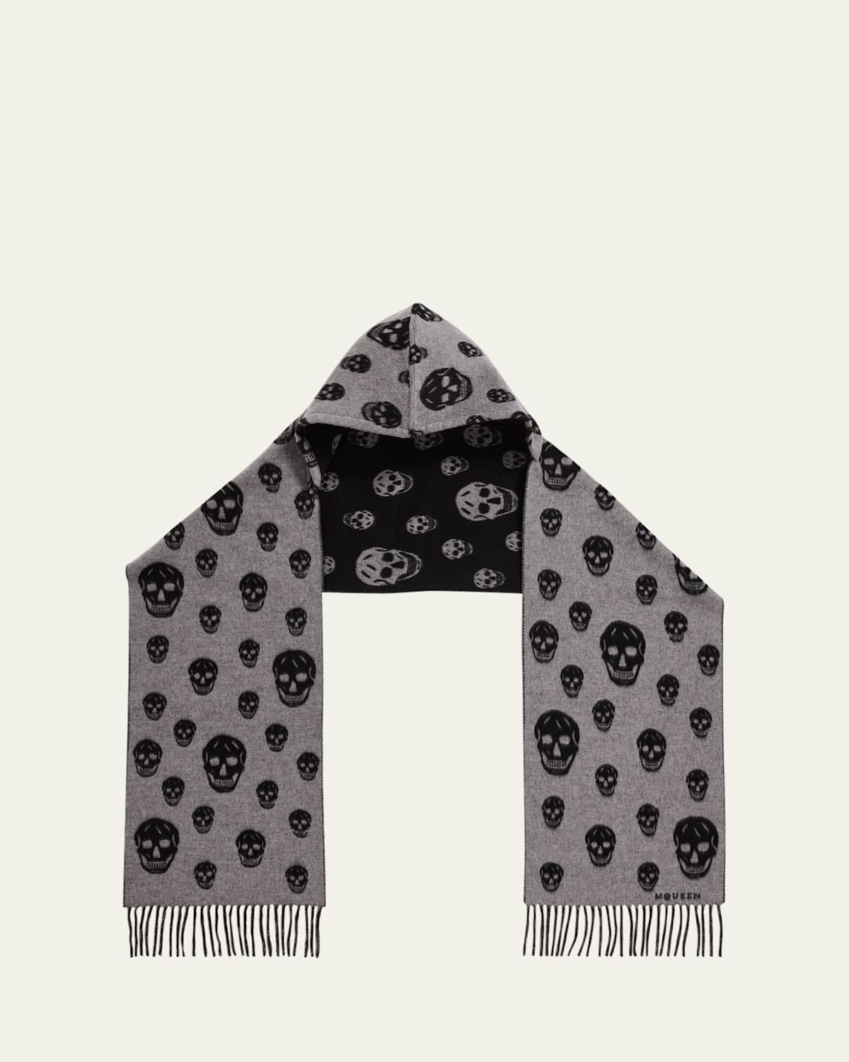 Alexander Mcqueen Skull Wool Cashmere Hooded Scarf In Gray