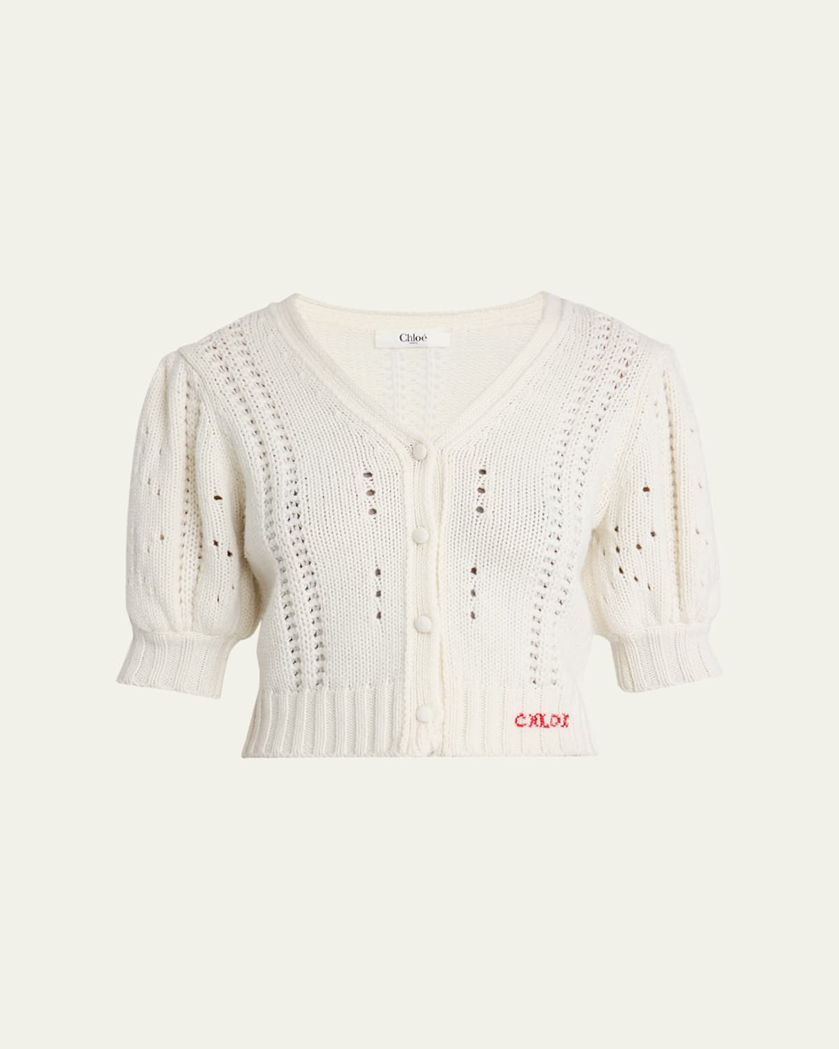 Chloé Chloe Pointelle Wool And Cashmere Cardigan In White