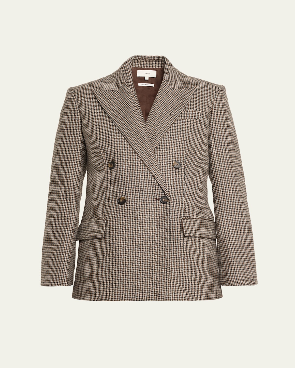 Vince Houndstooth Double-breasted Blazer In Brown