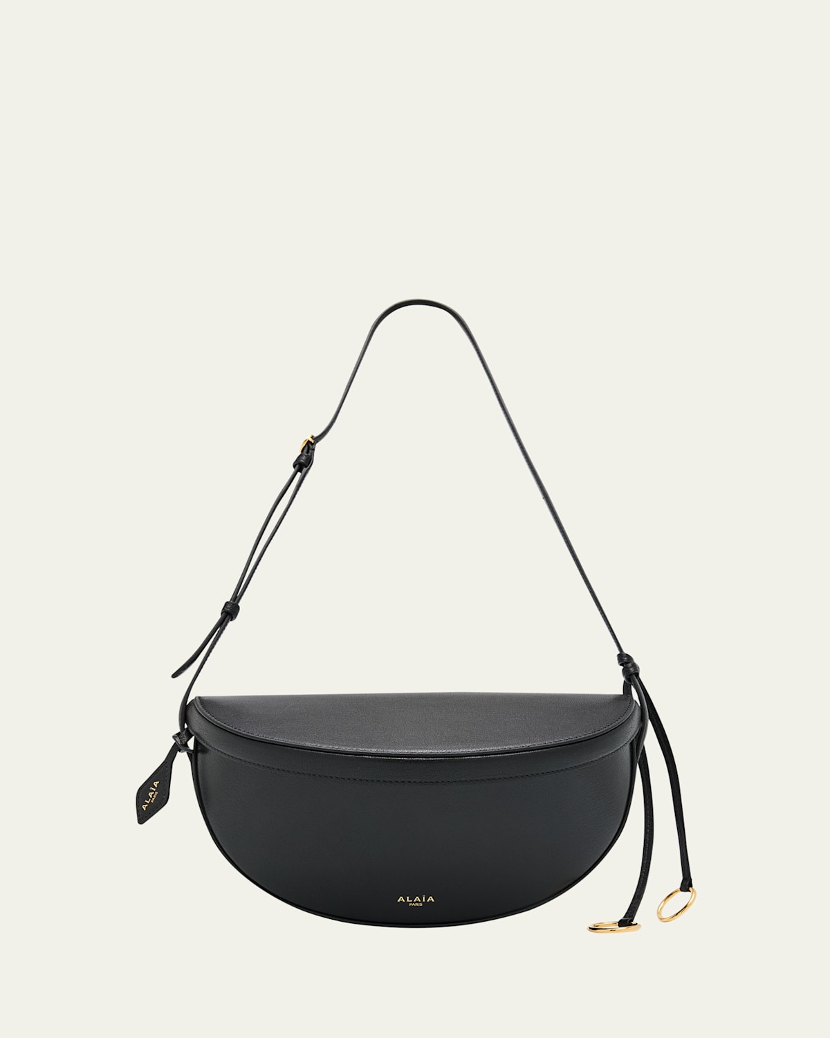 Alaïa East-west Curved Goatskin Leather Shoulder Bag In Black