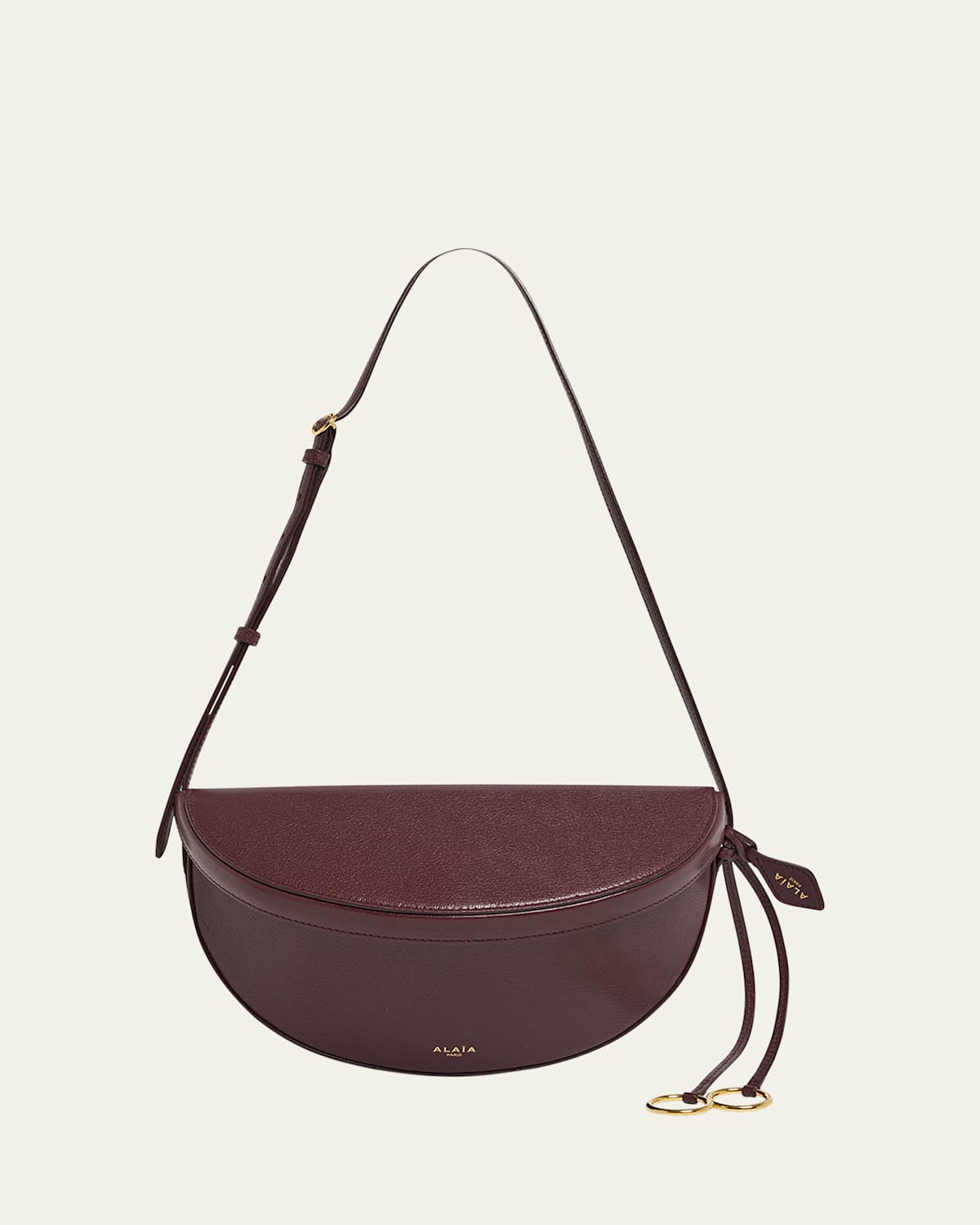 Alaïa East-west Curved Goatskin Leather Shoulder Bag In Burgundy