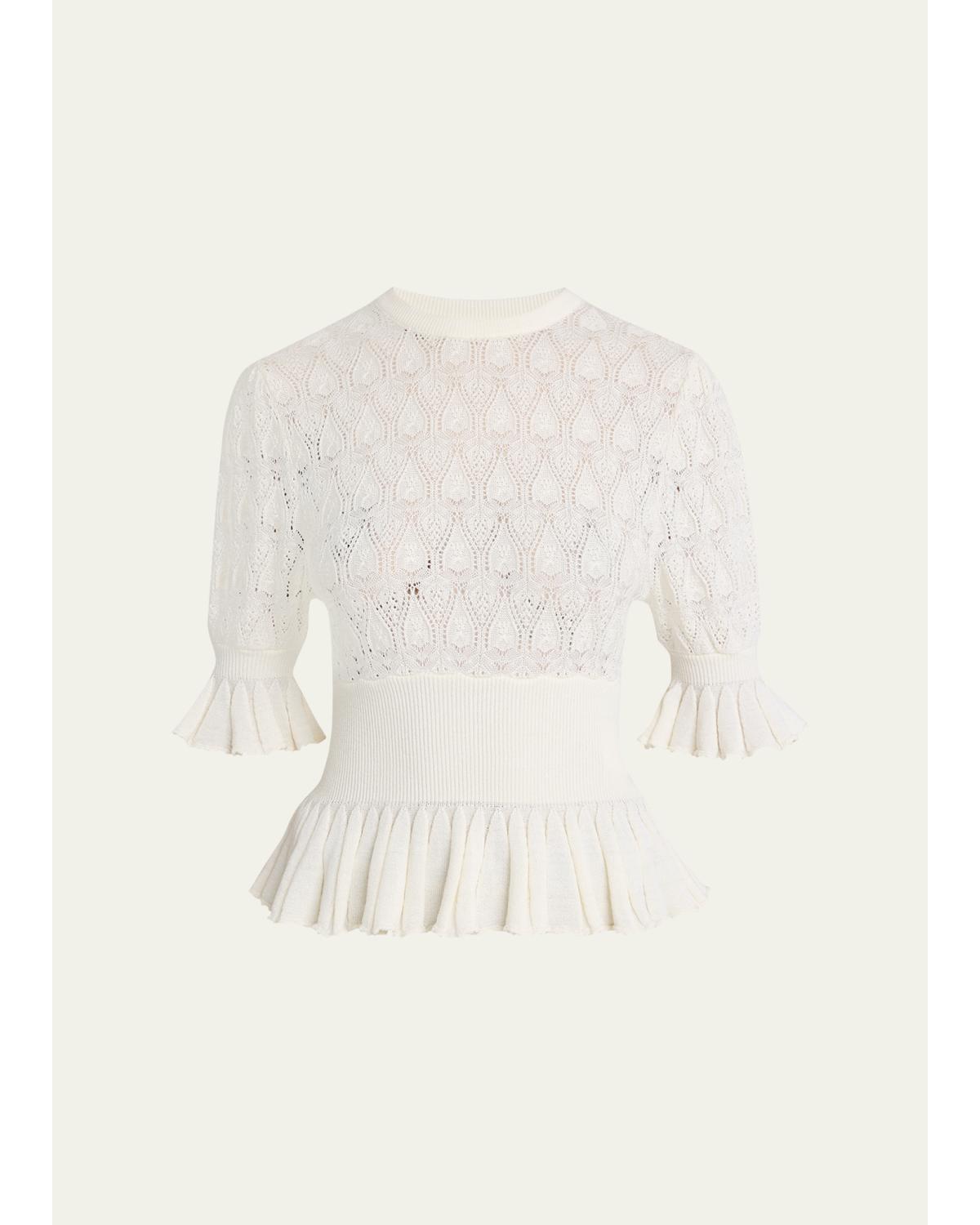 Short-Sleeve Pointelle Peplum Sweater