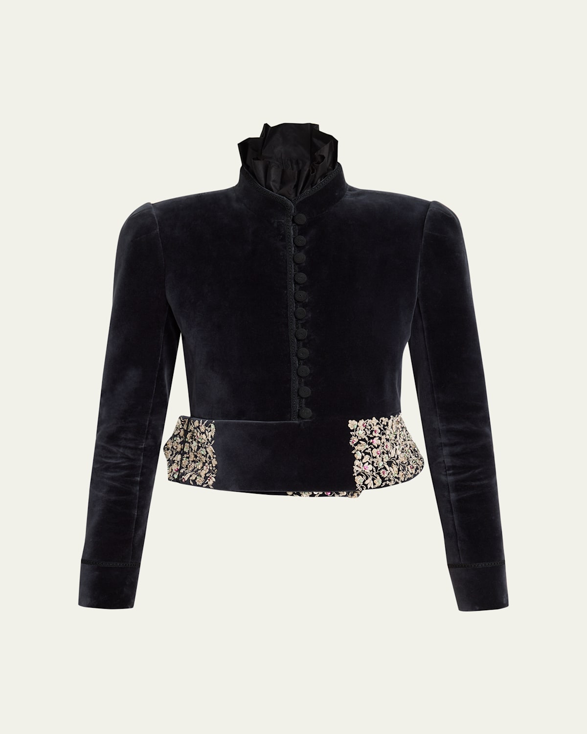 Chloé Spencer Embroidered-belt Velvet Crop Jacket In Black