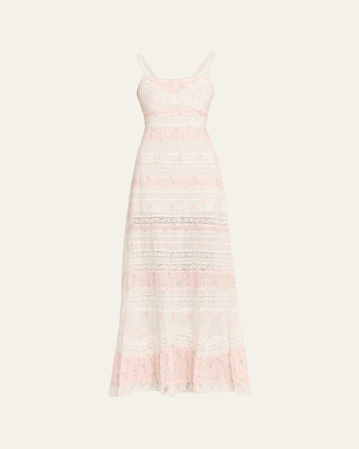 Loveshackfancy Carwen Cotton Mixed Print Maxi Dress In Pink