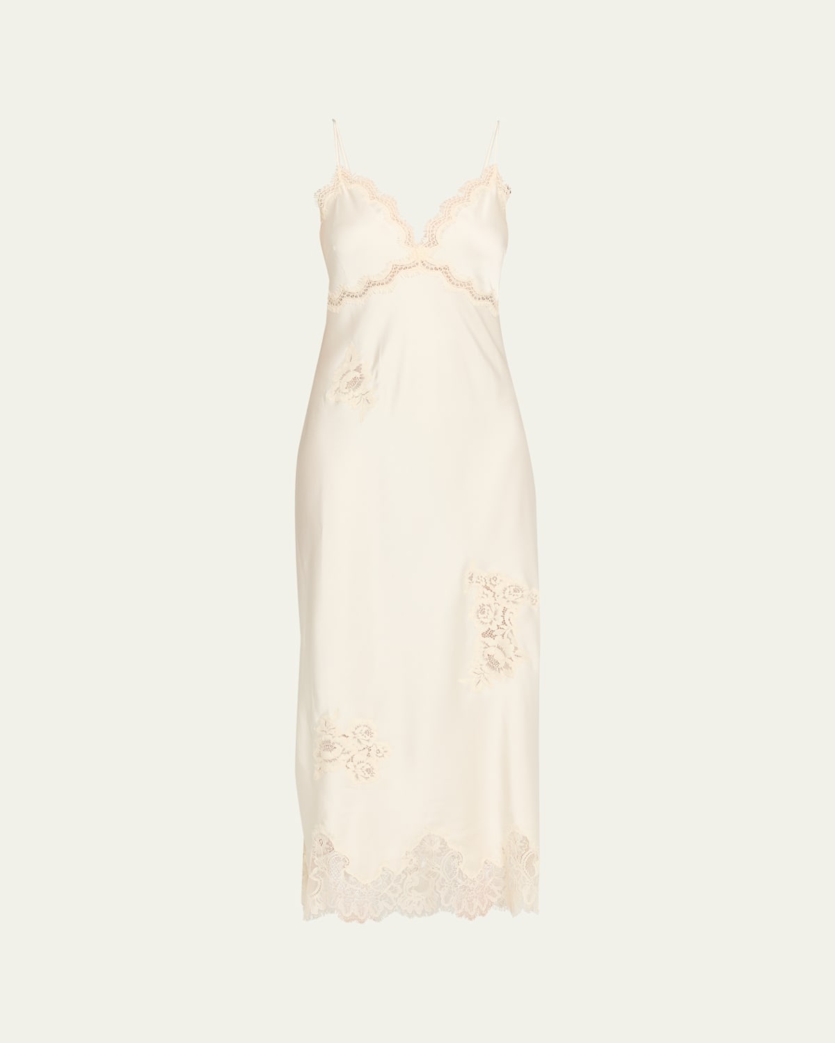 Loveshackfancy Sorone Satin Lace Maxi Slip Dress In White
