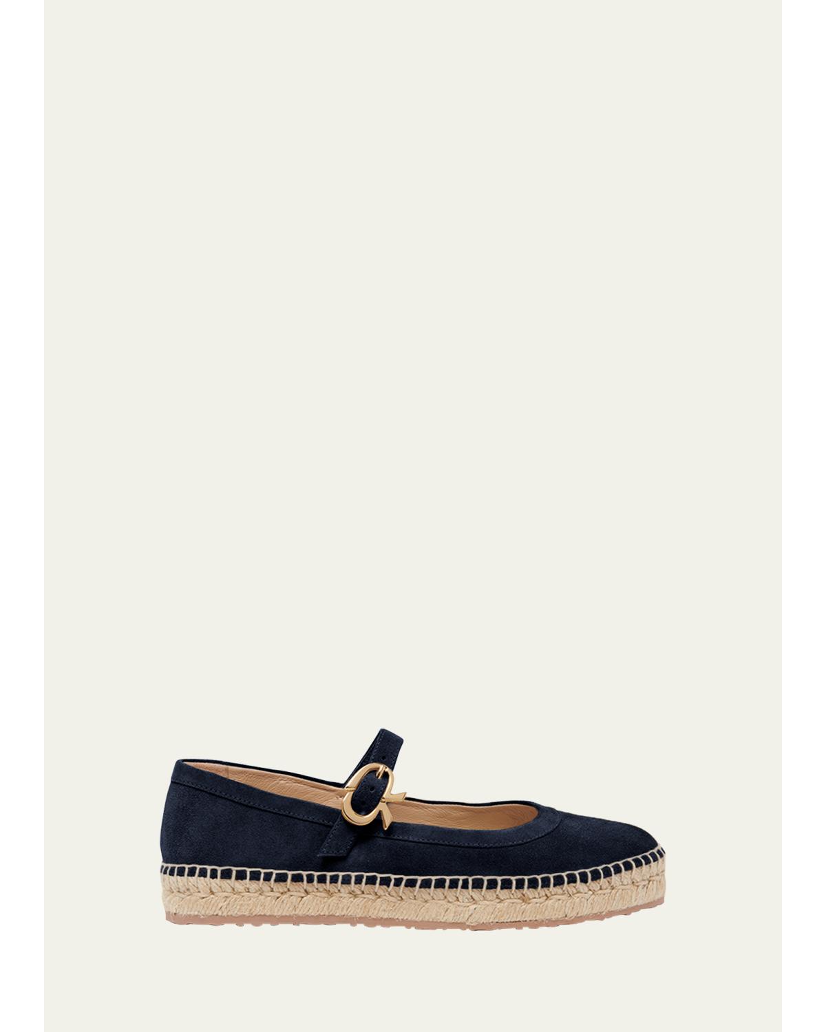 Suede Mary Jane Ballerina Espadrilles