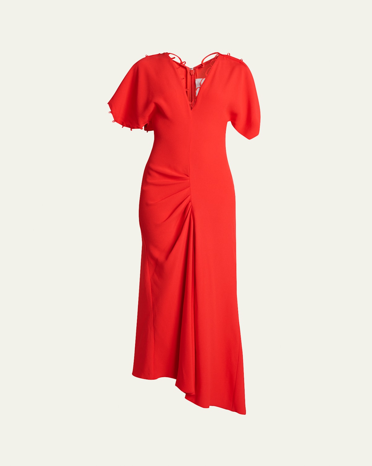 Victoria Beckham Short-sleeve Draped Asymmetric Midi Dress In Red