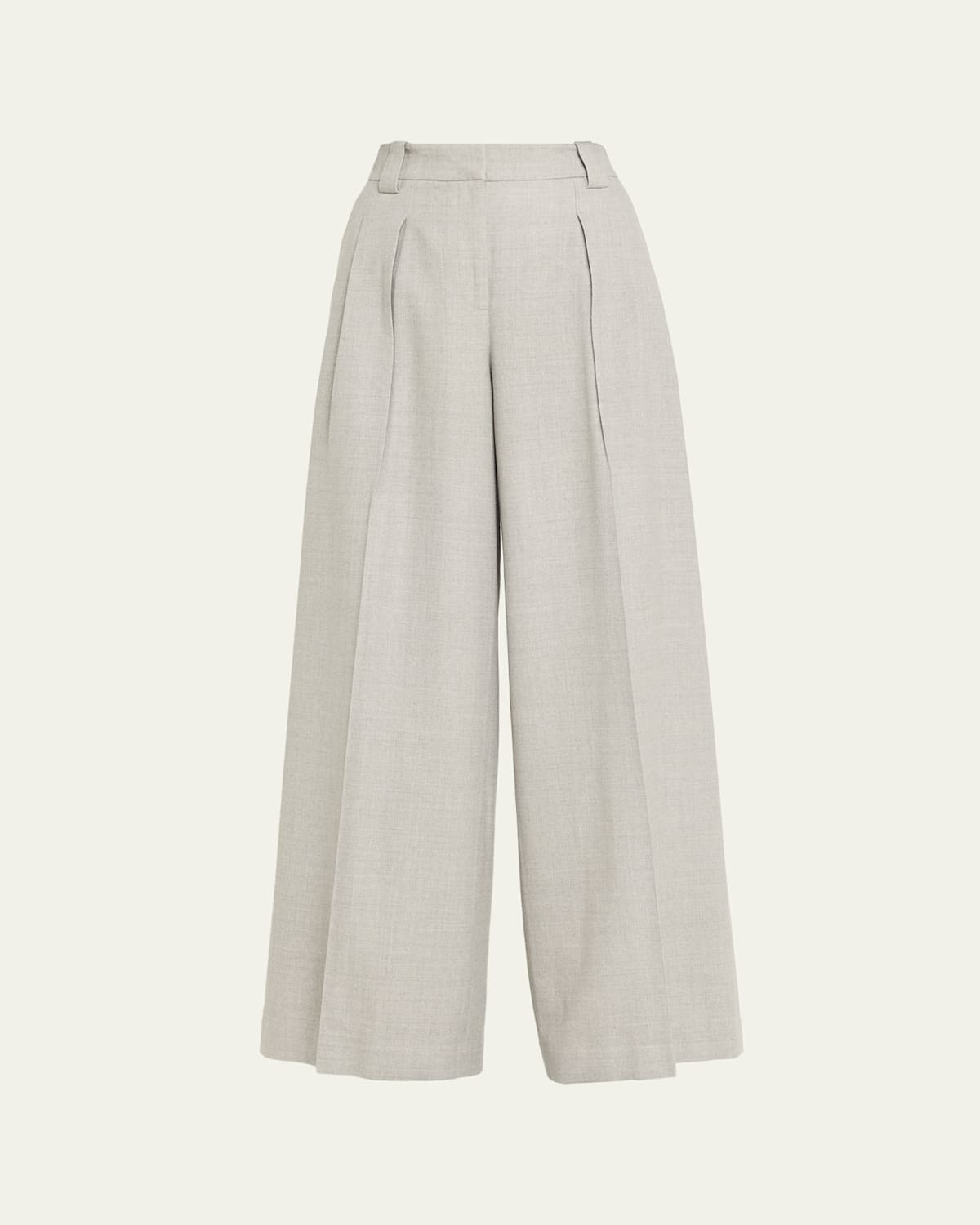 Lafayette 148 Wyatt Pleated Wide-leg Wool-blend Pants In Gray