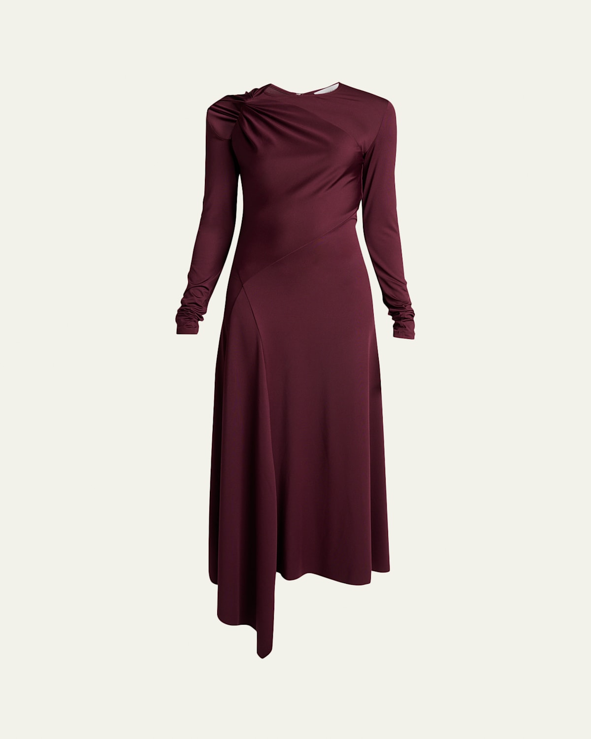 Victoria Beckham Twisted Long-sleeve Asymmetric Midi Dress In Burgundy