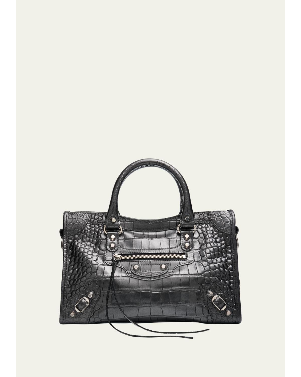 Le City Small Croc-Embossed Leather Top-Handle Bag