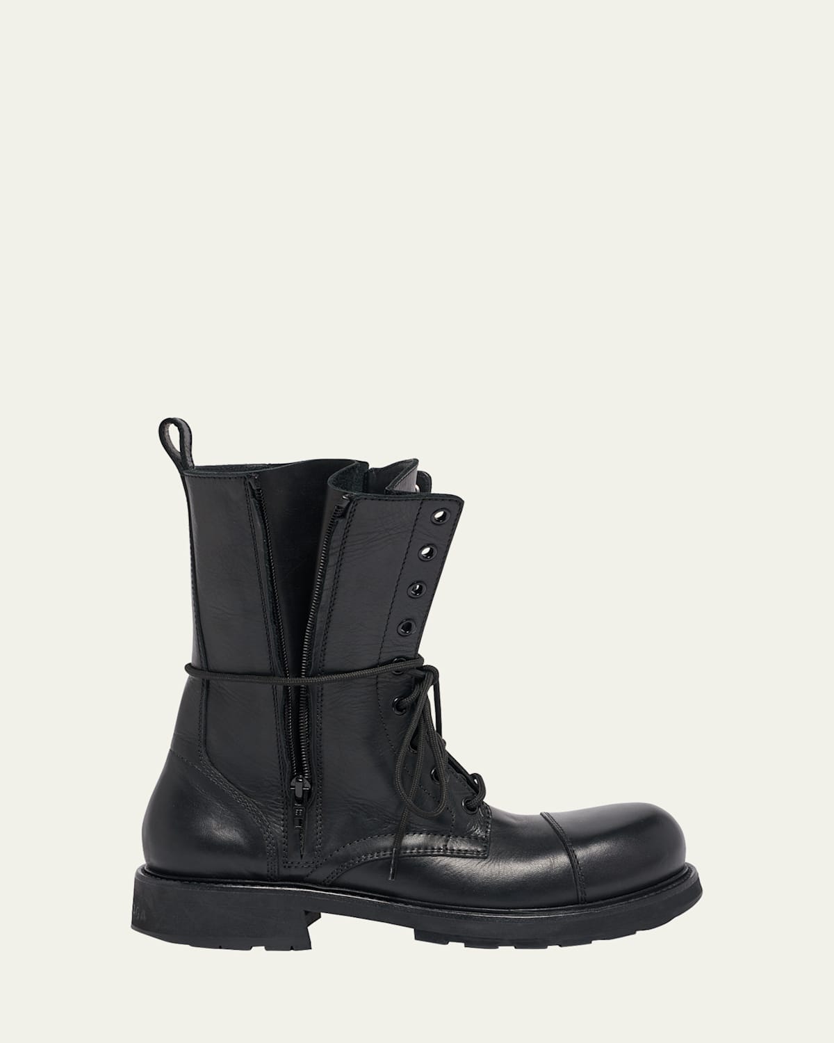 Balenciaga Truck Leather Lace-up Combat Boots In Black