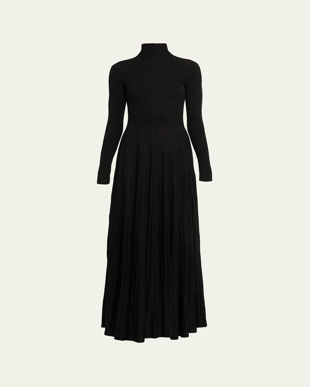 Ralph Lauren Rib-knit Pleated Turtleneck Gown In Black