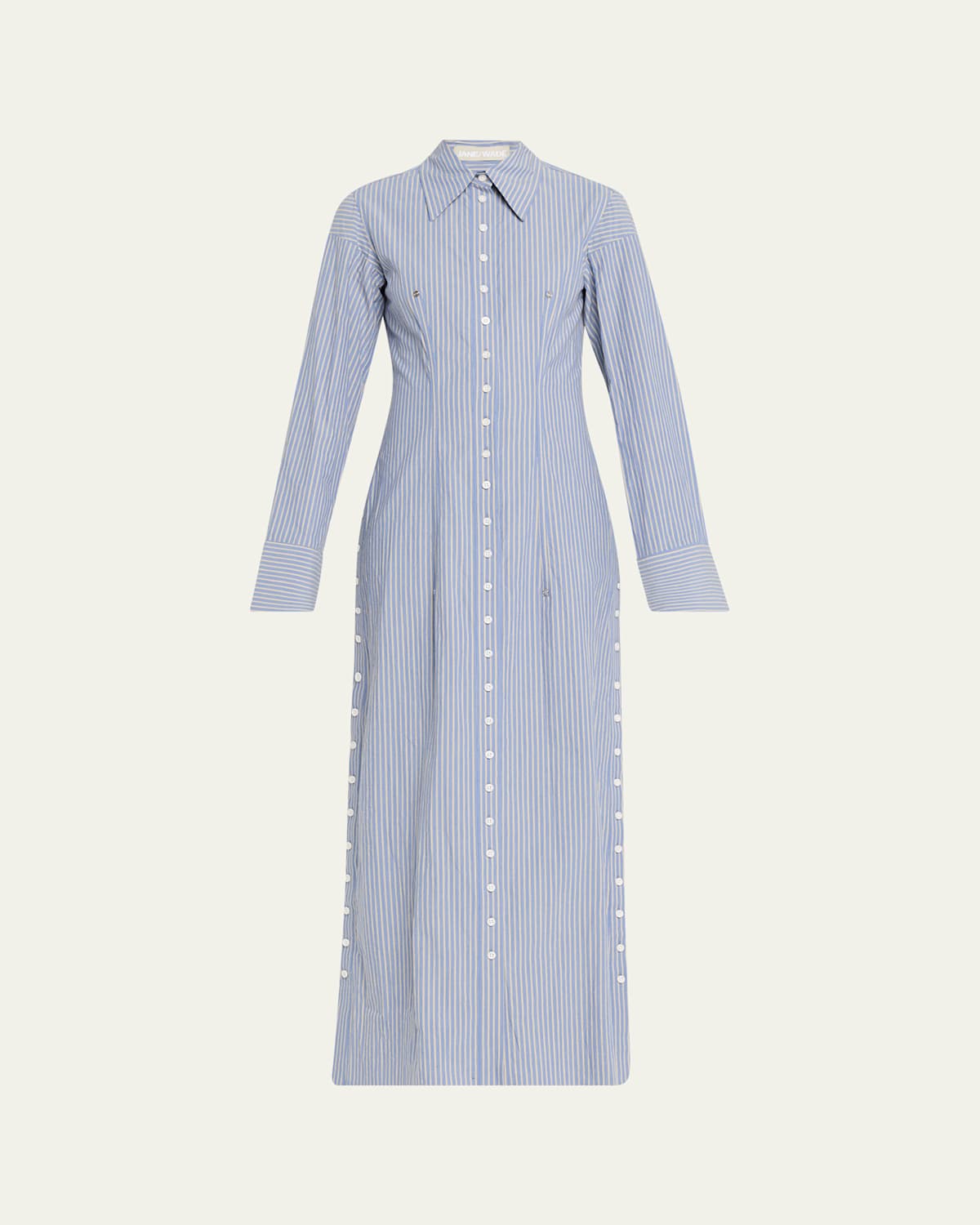 Jane Wade Long Button-front Pinstripe Shirtdress In Blue