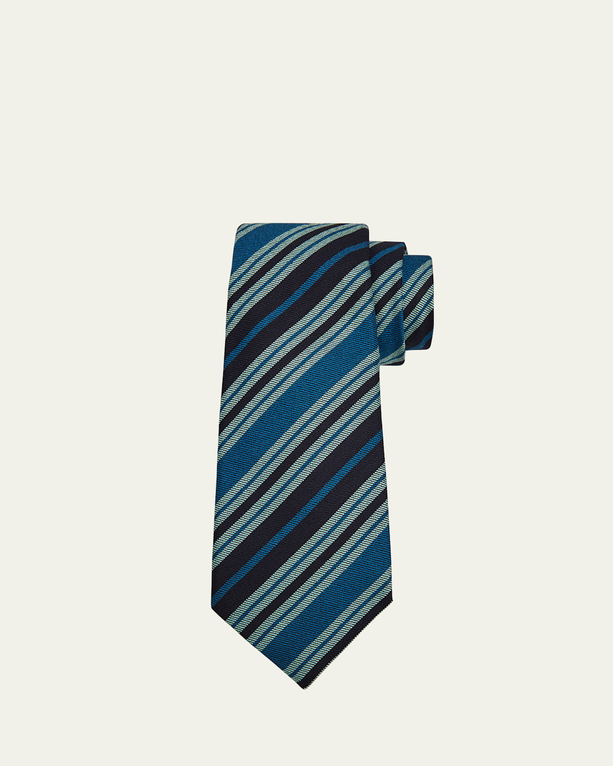 Kiton Men's Thin Stripe Silk 7-fold Tie In Brown