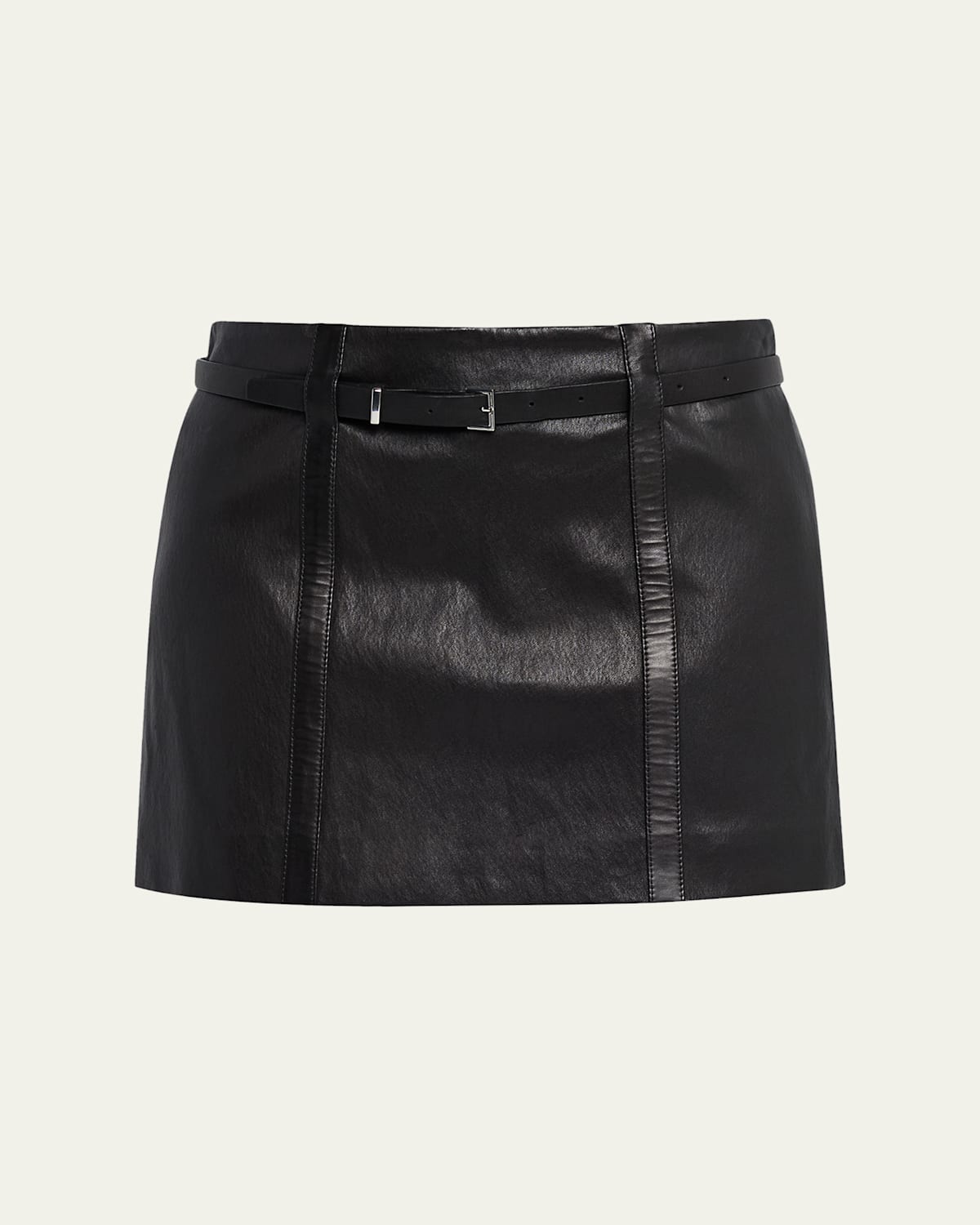 Frame The Leather Belt Mini Skirt In Black