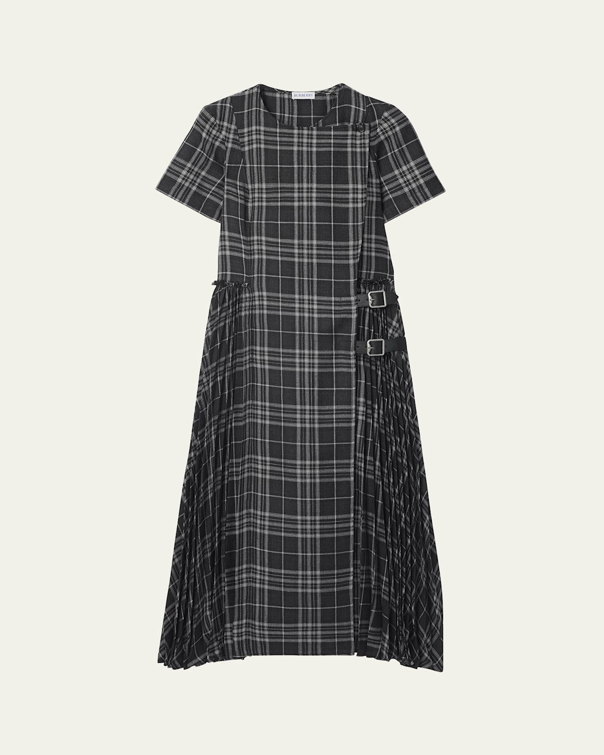 Burberry Meryl Check Pleated Midi Wrap Dress In Black