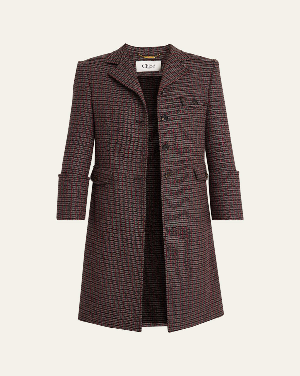 Chloé Houndstooth Wool-blend Riding Coat In Brown