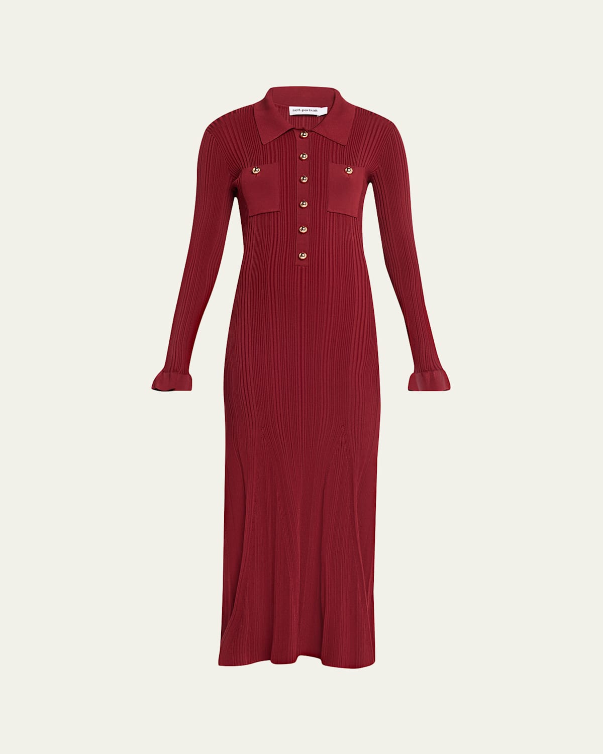 Self-portrait Self Portrait Burgundy Ribbed Knit Midi Dress In Red