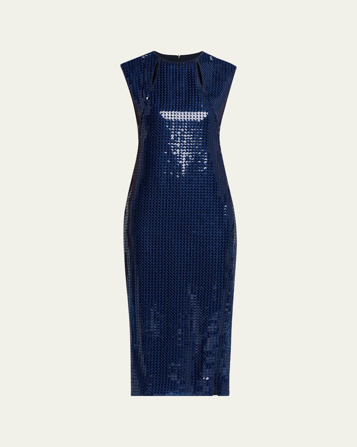 Akris Corded Sequin Chiffon Midi Sheath Dress In Blue