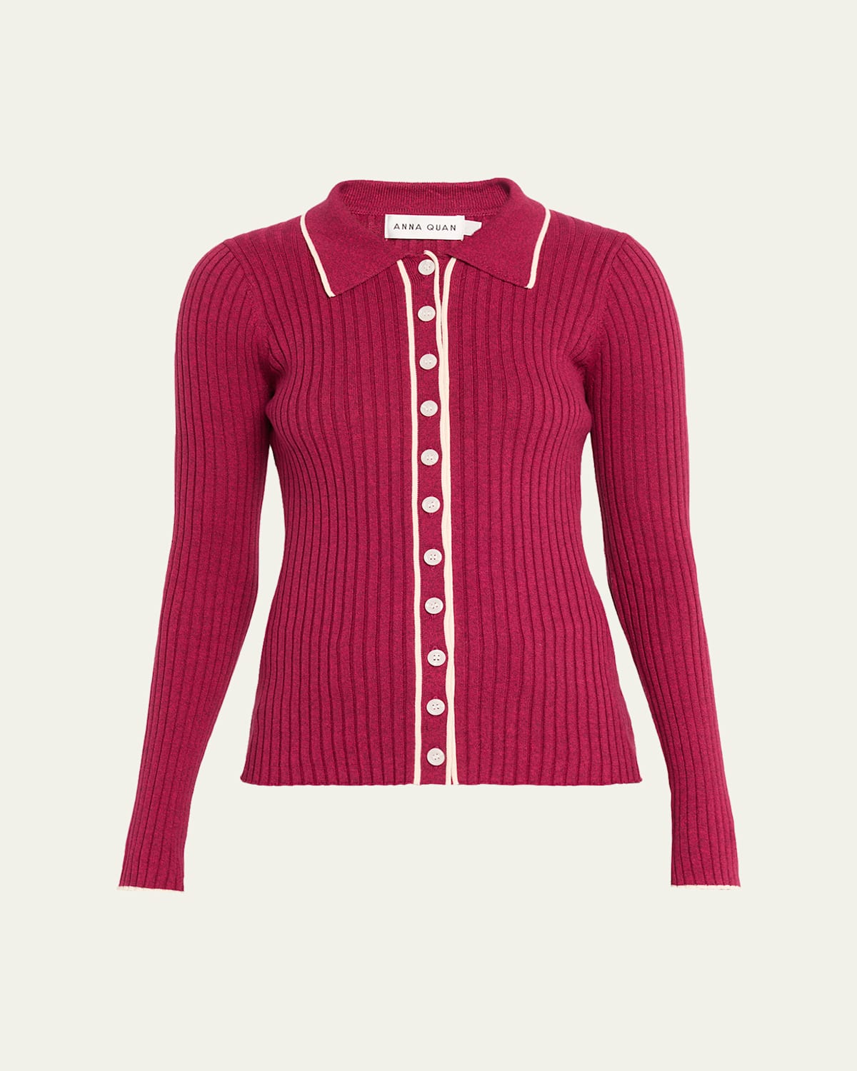 Anna Quan Ashlen Button-front Rib-knit Top In Pink