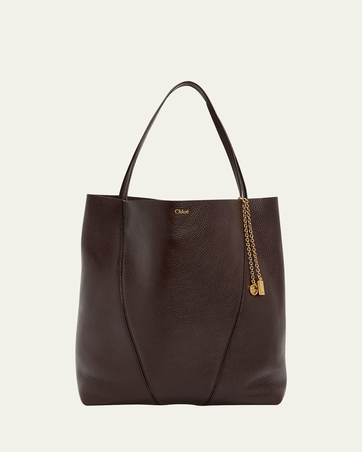 Chloé Spin Grained Leather Tote Bag In Brown