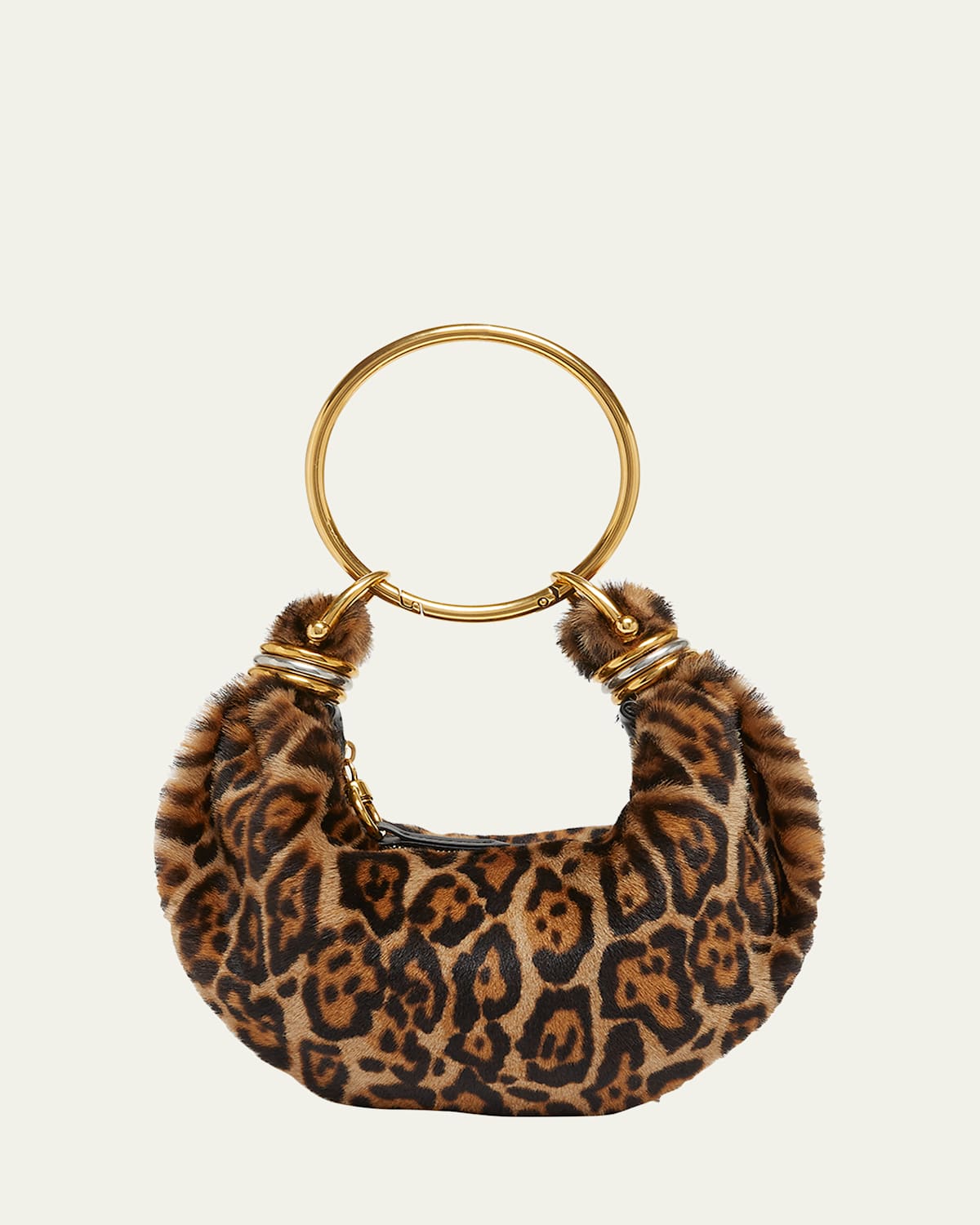 Chloé Bracelet Hobo Bag In Leopard-print Shearling