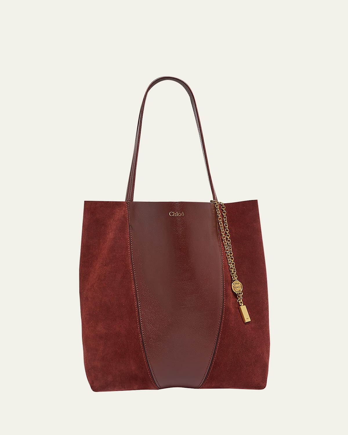 Chloé Spin Tote Bag In Grain Leather & Suede In Brown