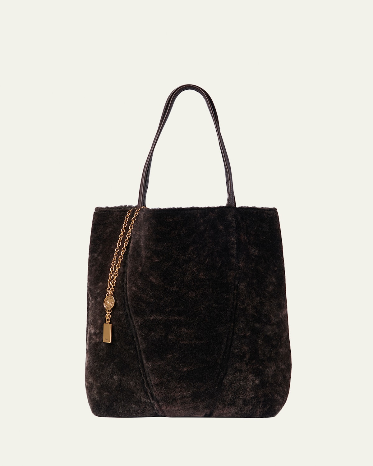 Chloé Spin Tote Bag In Shearling In Brown