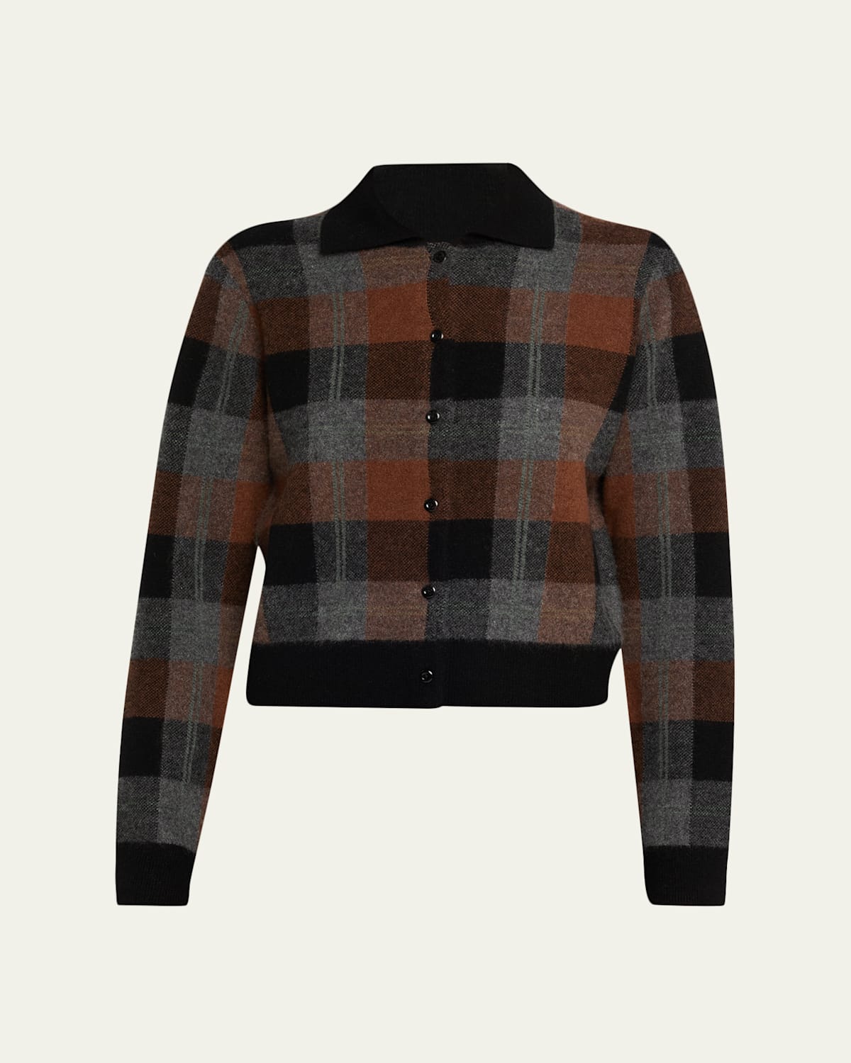 Vince Cashmere Plaid Button-front Sweater In Black