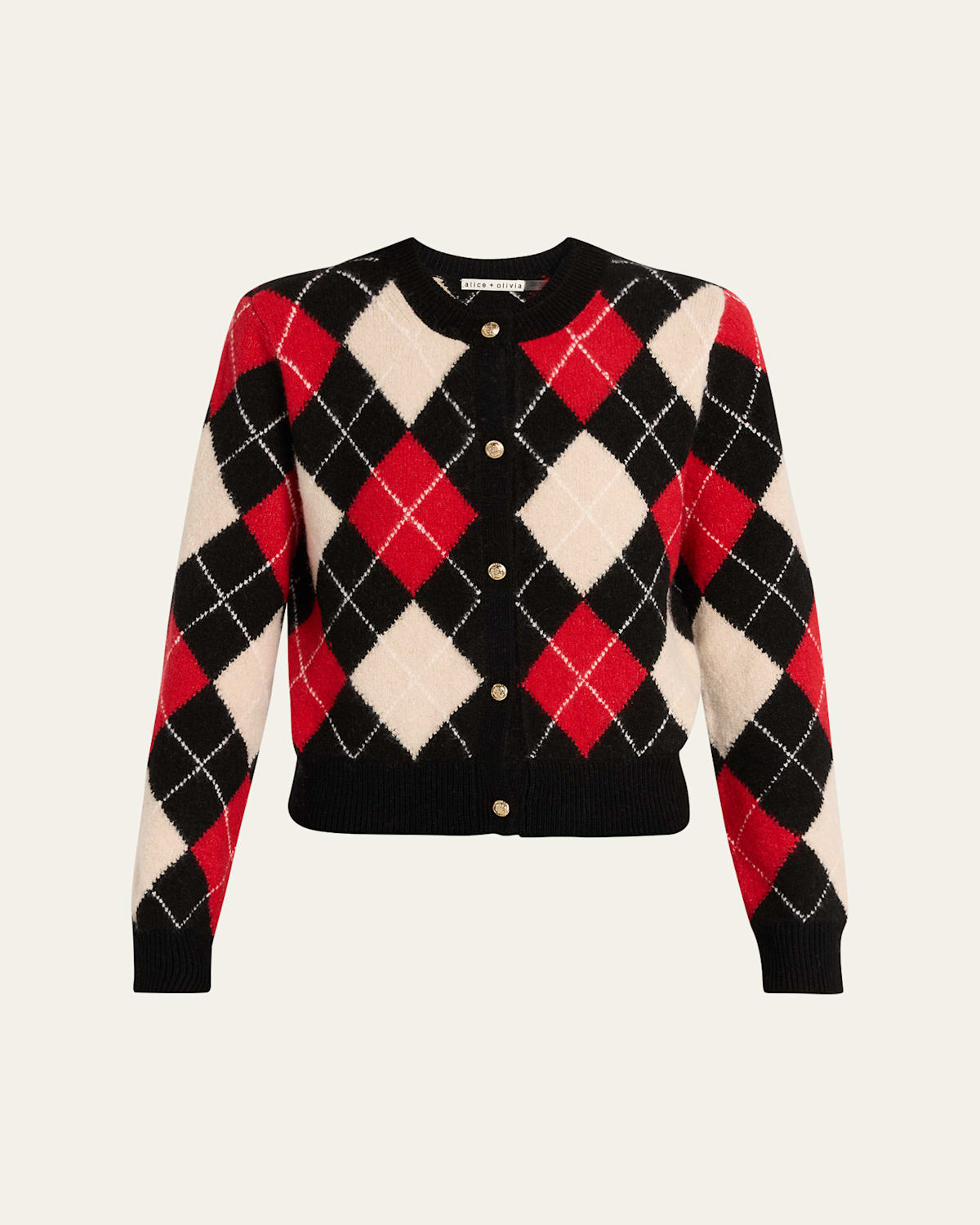 Alice And Olivia Carolee Argyle Crewneck Cardigan