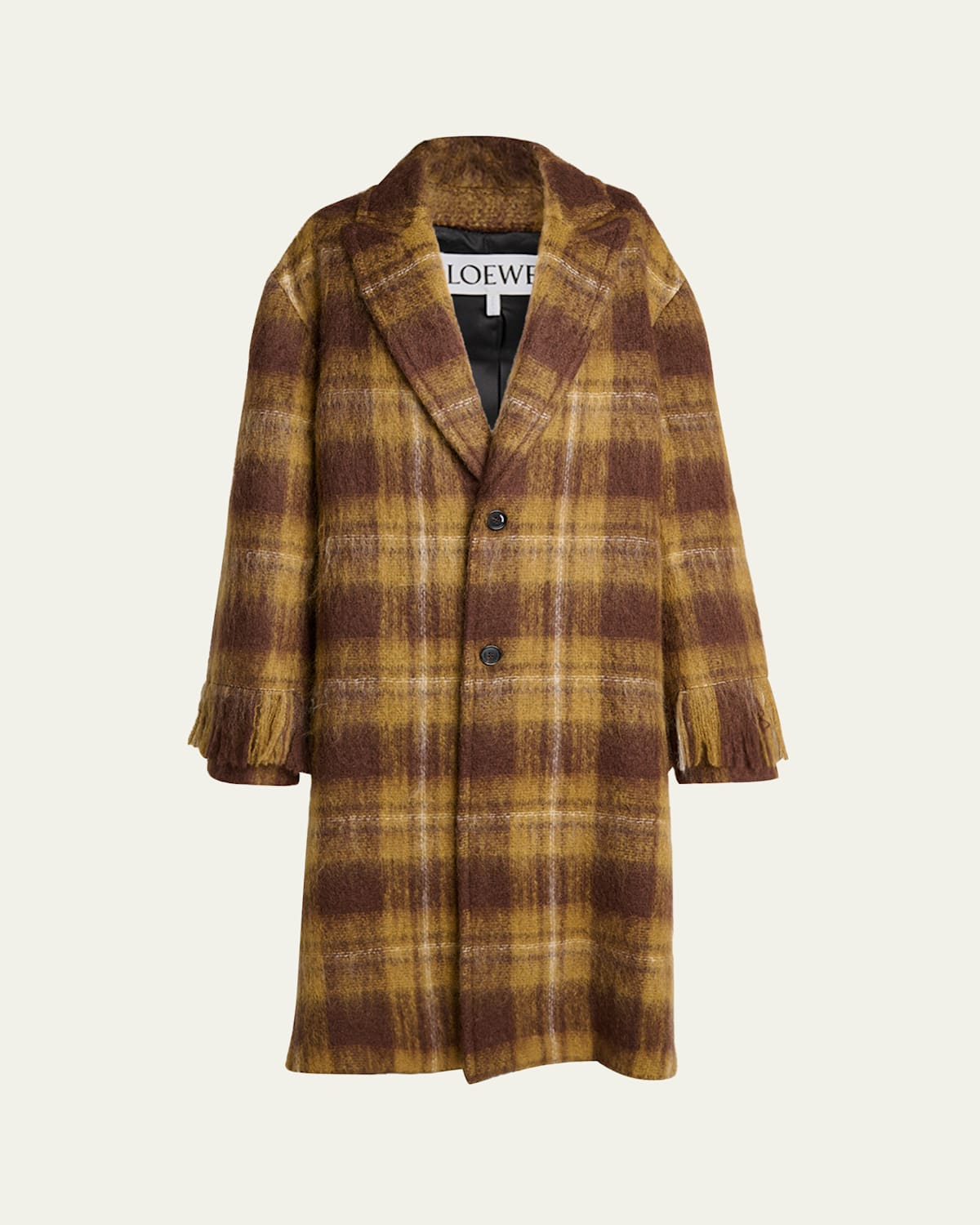 Loewe Plaid Oversized Alpaca-wool Coat In Brown