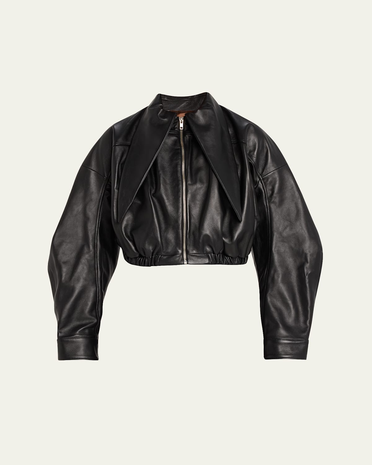 Zomer Exaggerated-collar Leather Crop Bomber Jacket In Black
