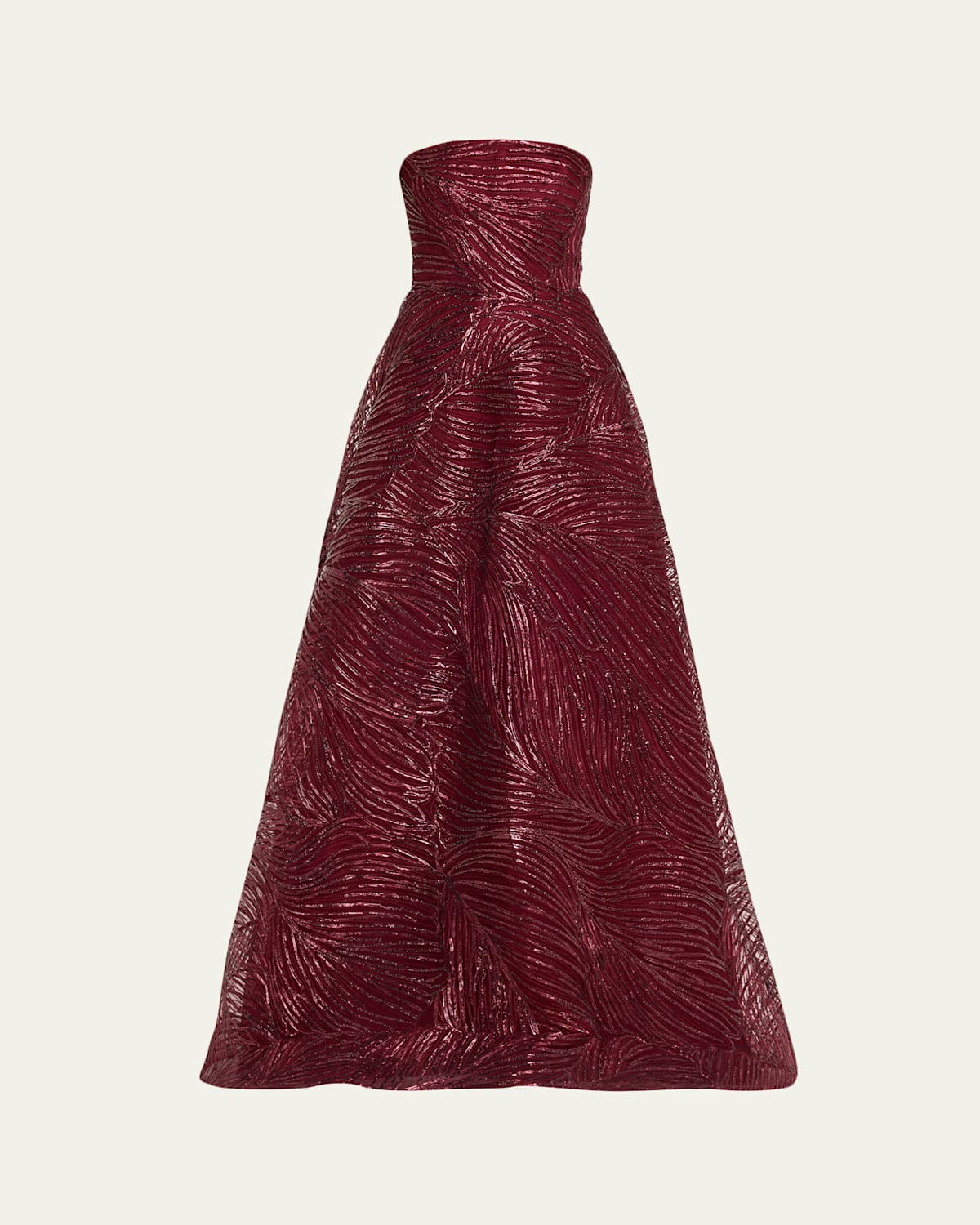 Naeem Khan Strapless Metallic Raffia Embroidered Ball Gown