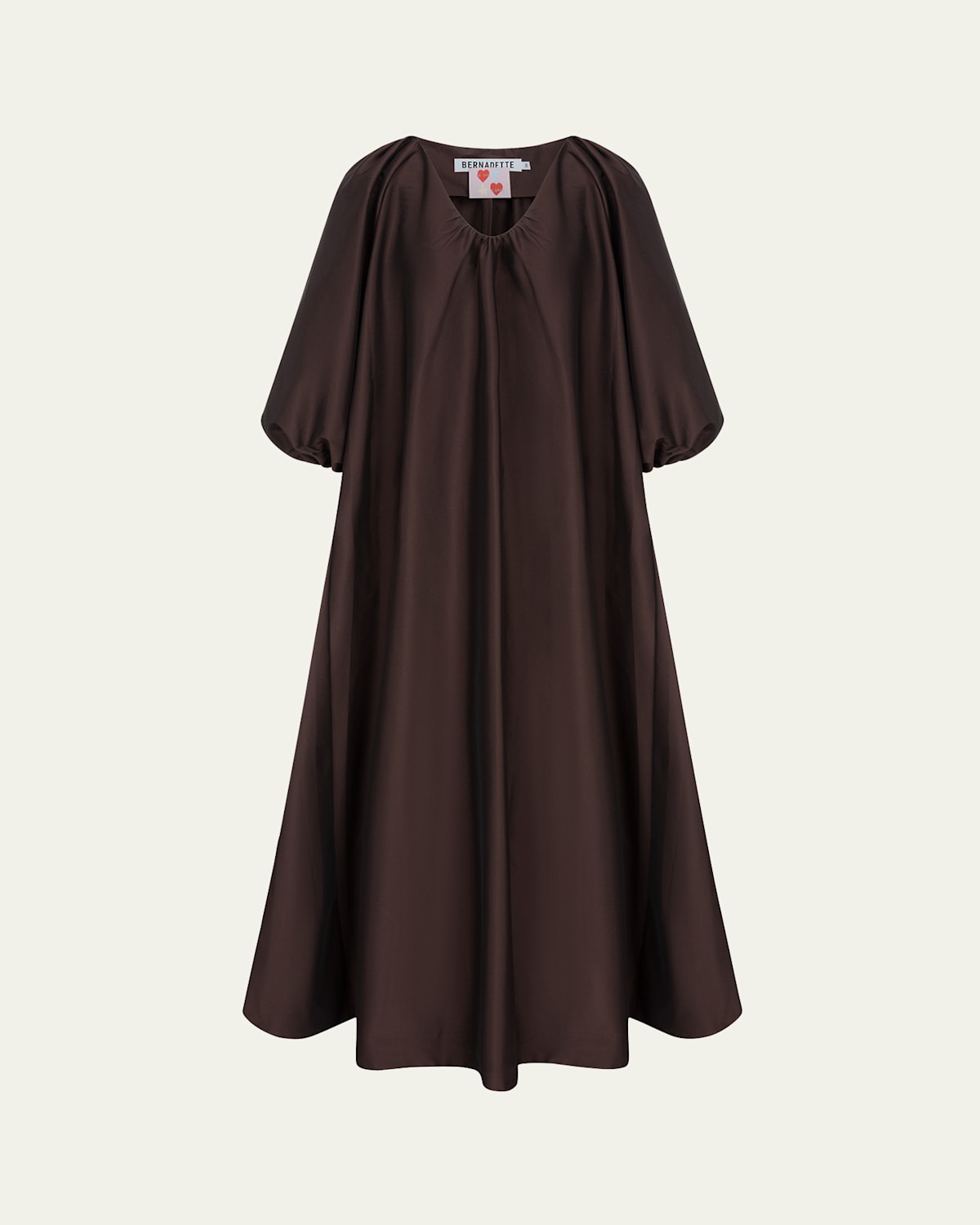 BERNADETTE George Gathered Taffeta Puff-Sleeve Maxi Dress