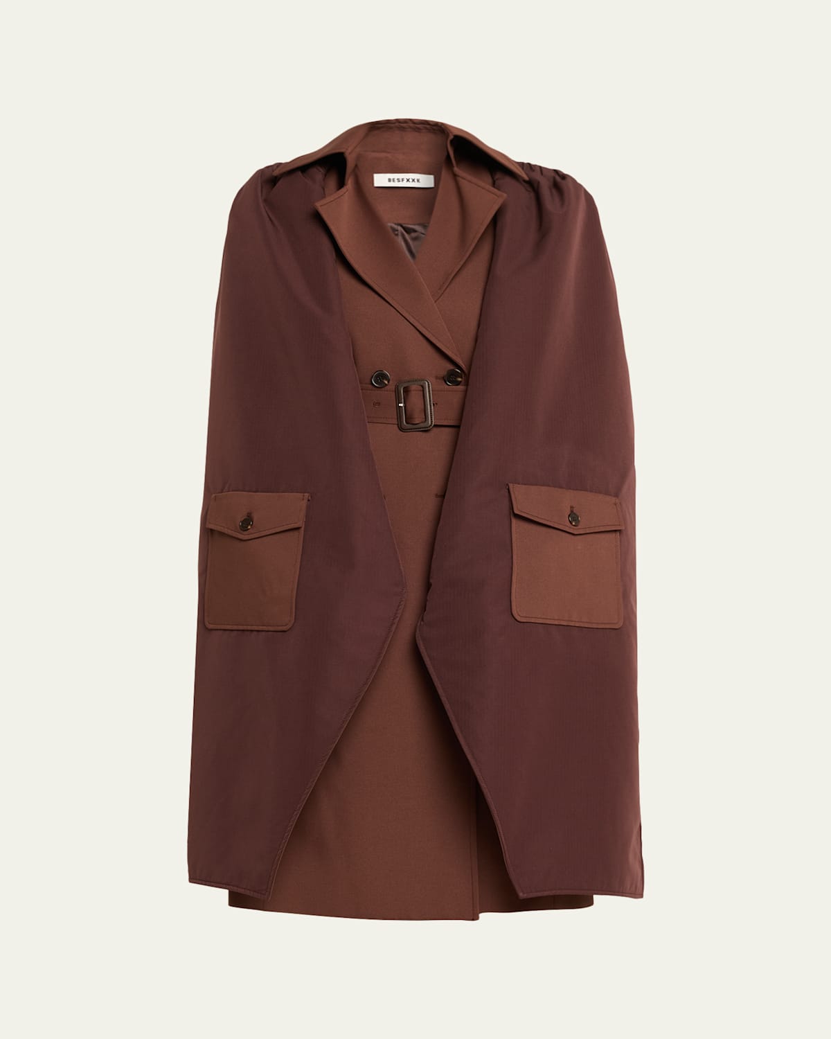 Besfxxk Bomber Layered Trench Coat In Brown