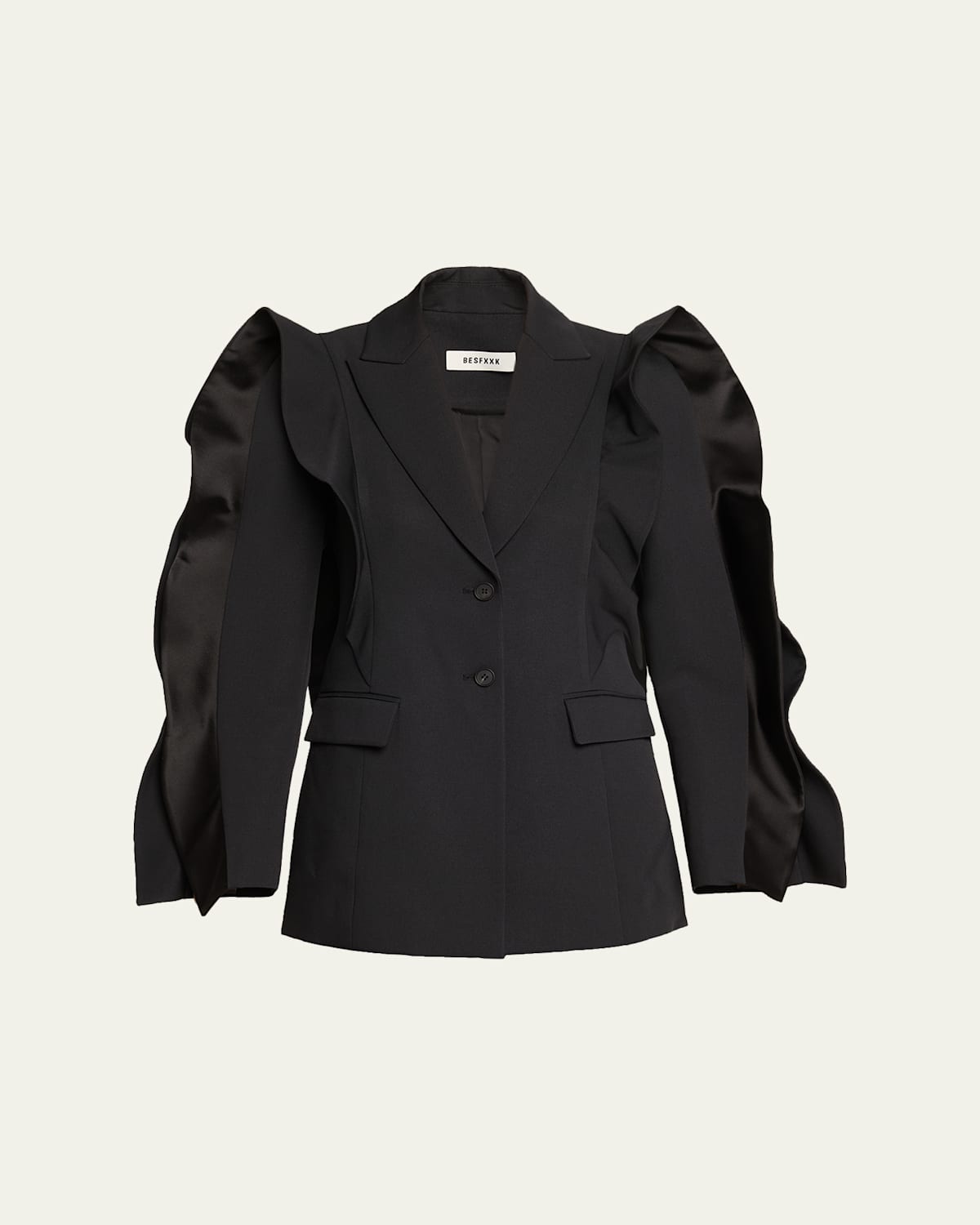 Besfxxk Decon Open-sleeve Ruffle Blazer In Black