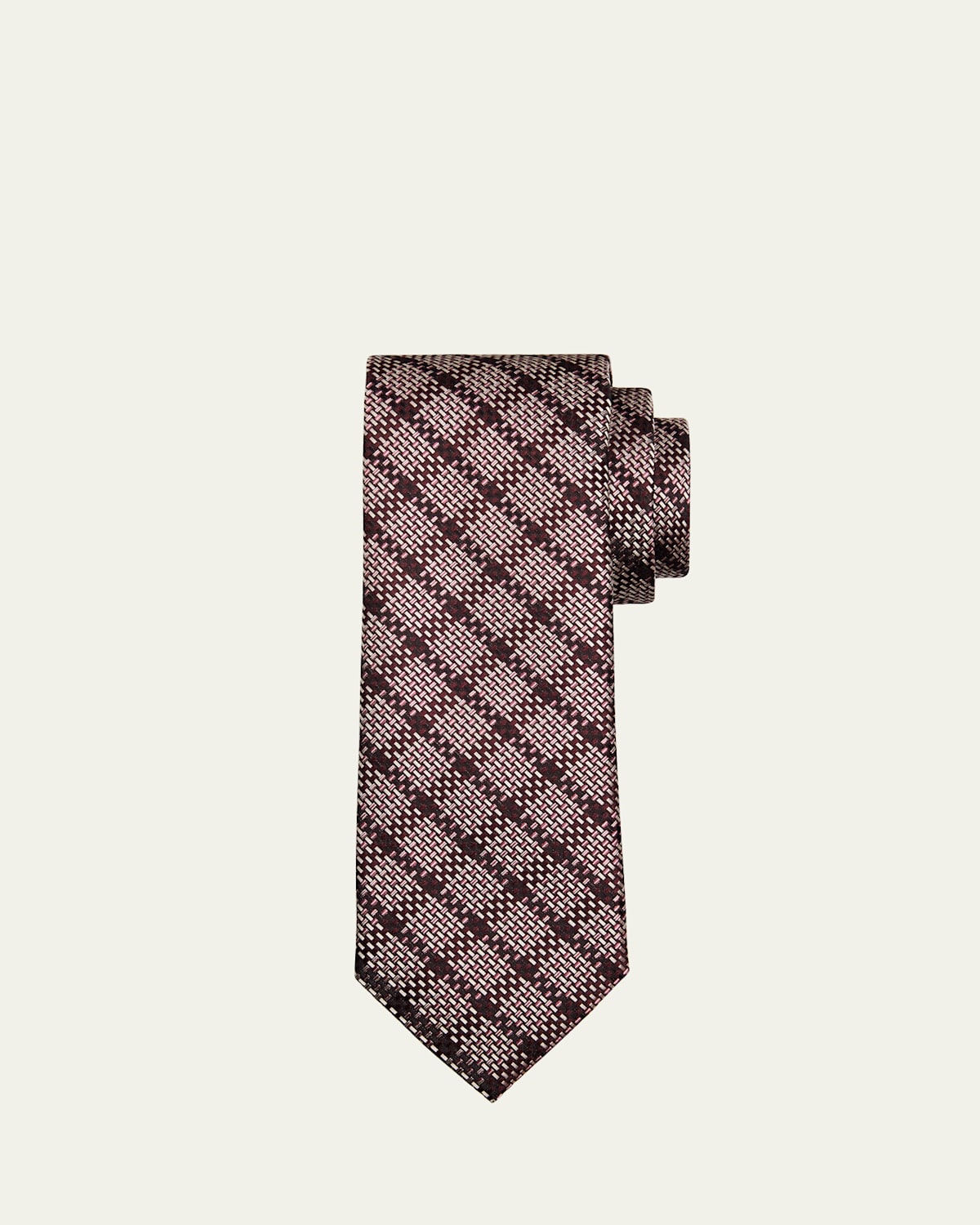 ZEGNA Men's Woven Plaid Cashmere Jacquard Tie