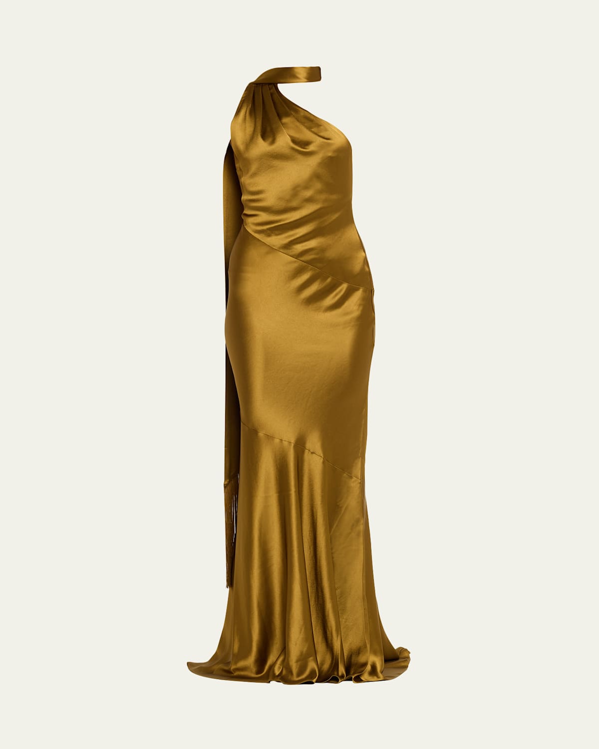Retroféte Kelsa High-neck Satin Scarf Gown In Brown