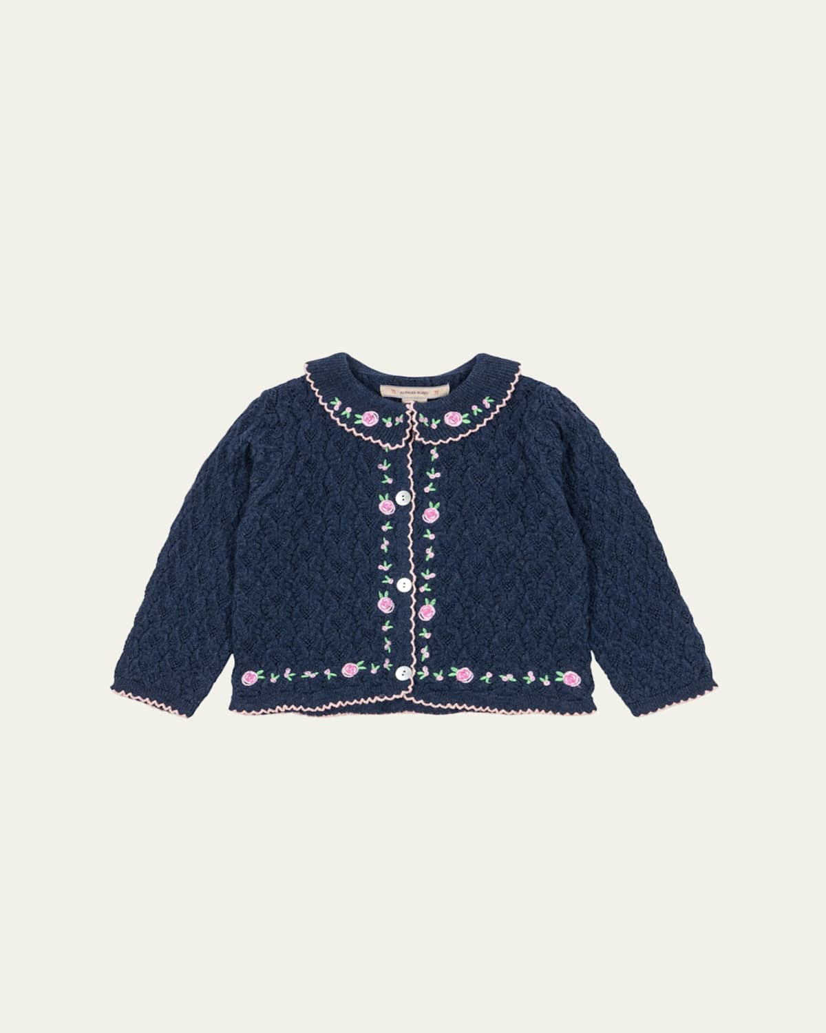 Konges Slojd Girl's Rosier Embroidered Cardigan In Blue
