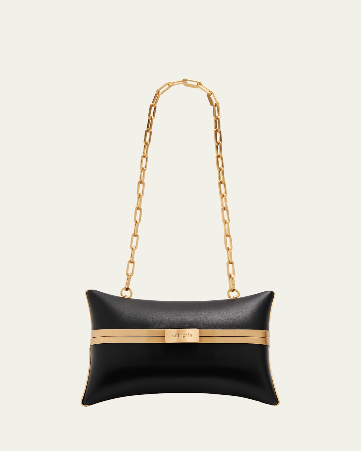 Cult Gaia Olea Leather Puffy Pillow Clutch Bag In Black