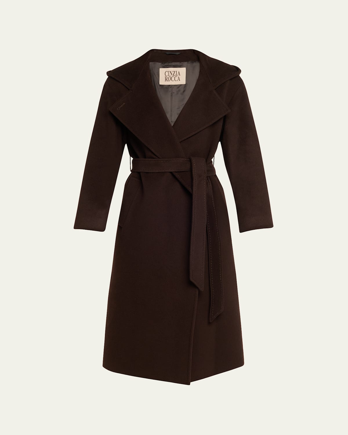 Cinzia Rocca Long Belted Wool Coat In Brown