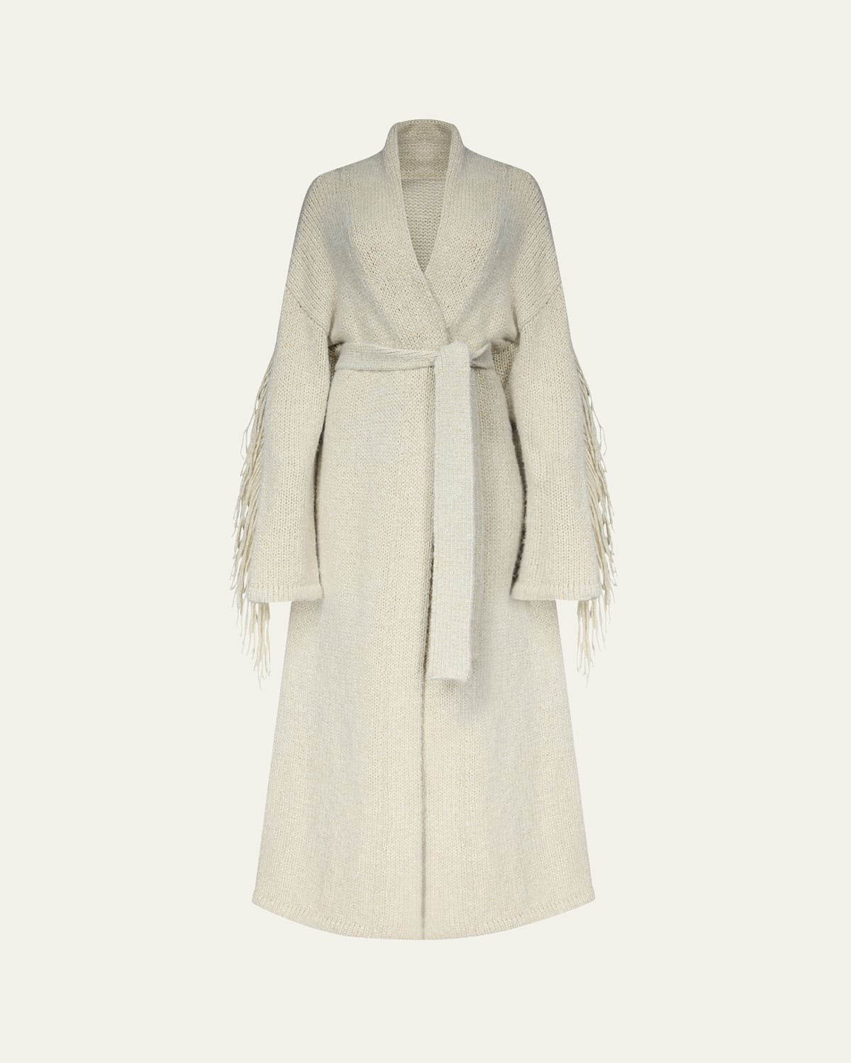 Diane Von Furstenberg X Henry Zankov Lanza Fringed Shimmer-knit Long Cardigan In Gray