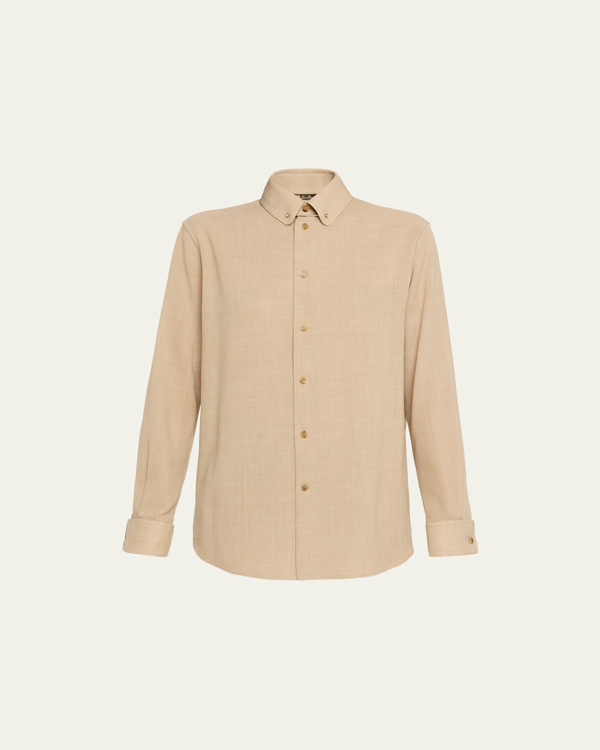 Loro Piana Thea Collar-pin Wool Button-down Shirt In Brown