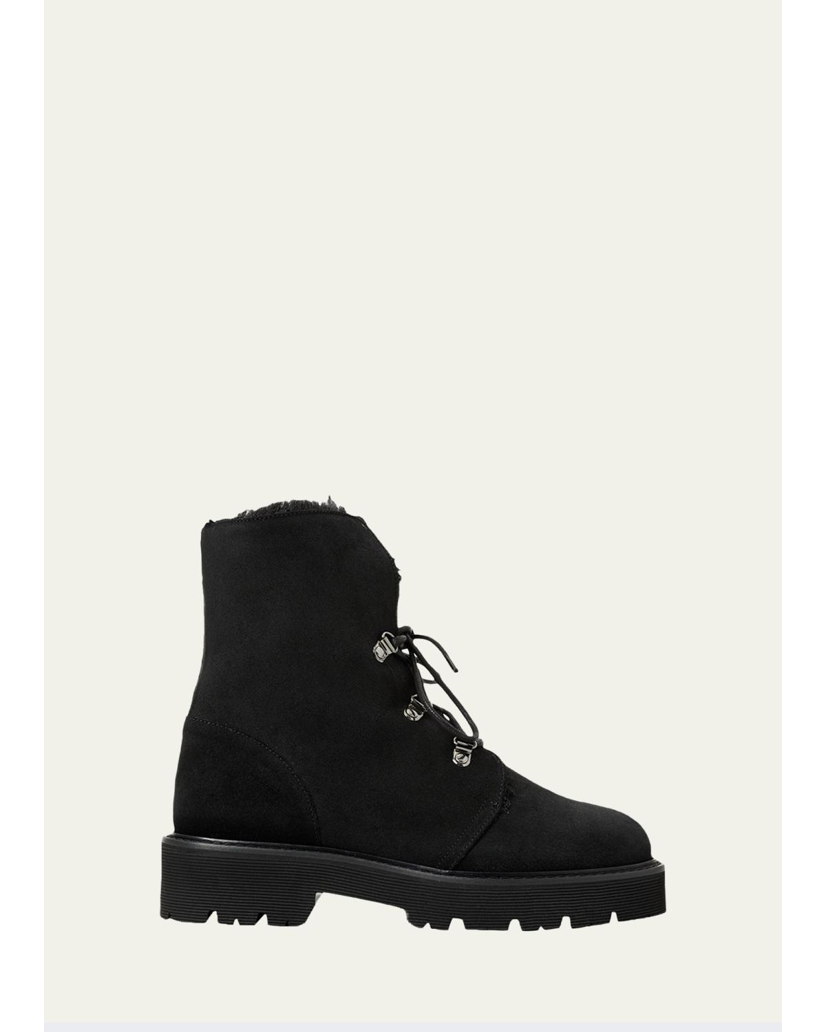 Aquatalia Eva Faux Shearling-lined Suede Hiker Booties In Black