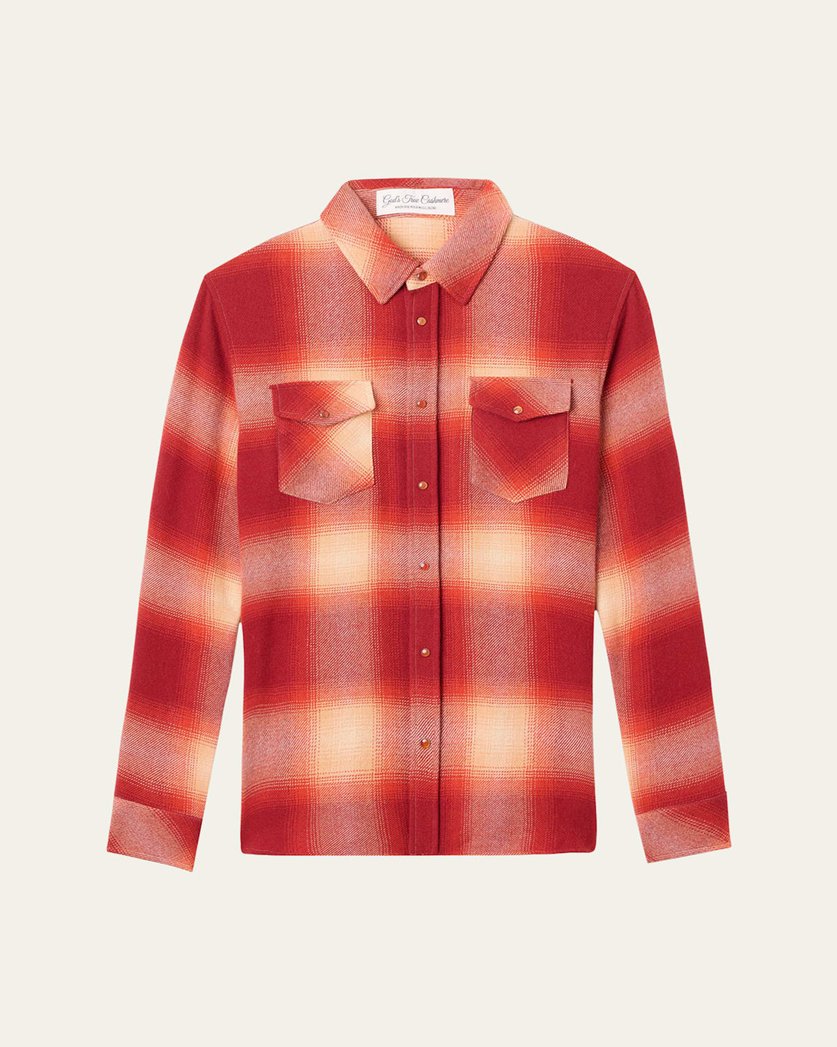 God 's True Cashmere Tomato Shadow Plaid Cashmere Sport Shirt