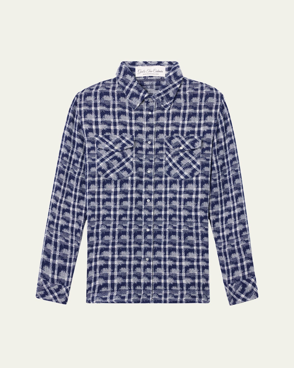 God's True Cashmere Shibori Plaid Cashmere Sport Shirt